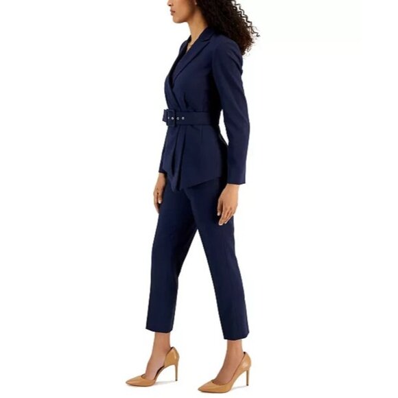 Tahari ASL Belted Jacket Pantsuit Jacket & Pants Blue Navy Size 12 MSRP $229 - Picture 3 of 4